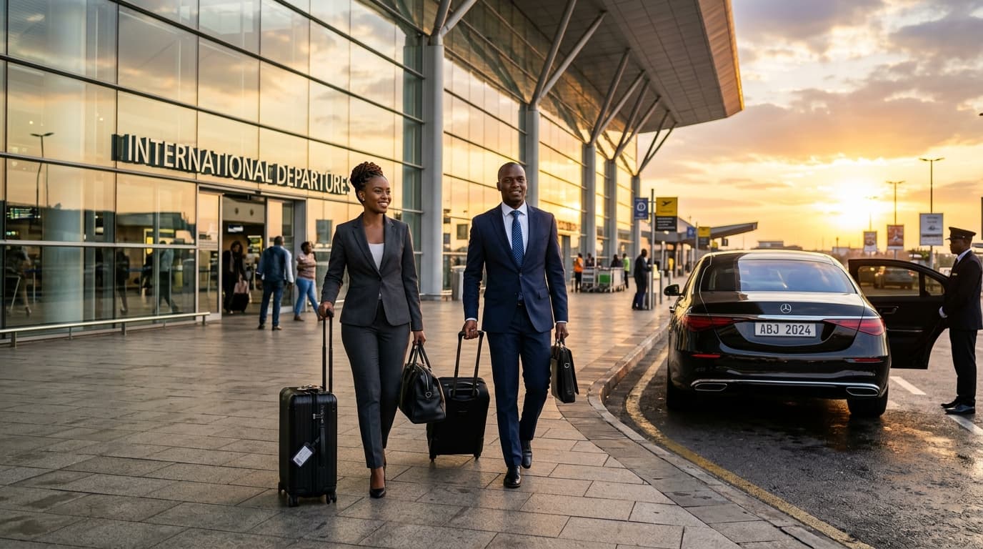 Business executives arriving with UniRide at airport terminal